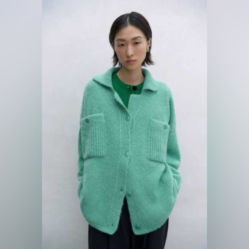 ISO cordera baby alpaca polo jacket in turquoise.